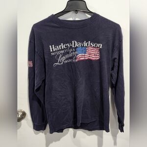 XL Harley-Davidson Dark Blue Long Sleeve with Flag Design